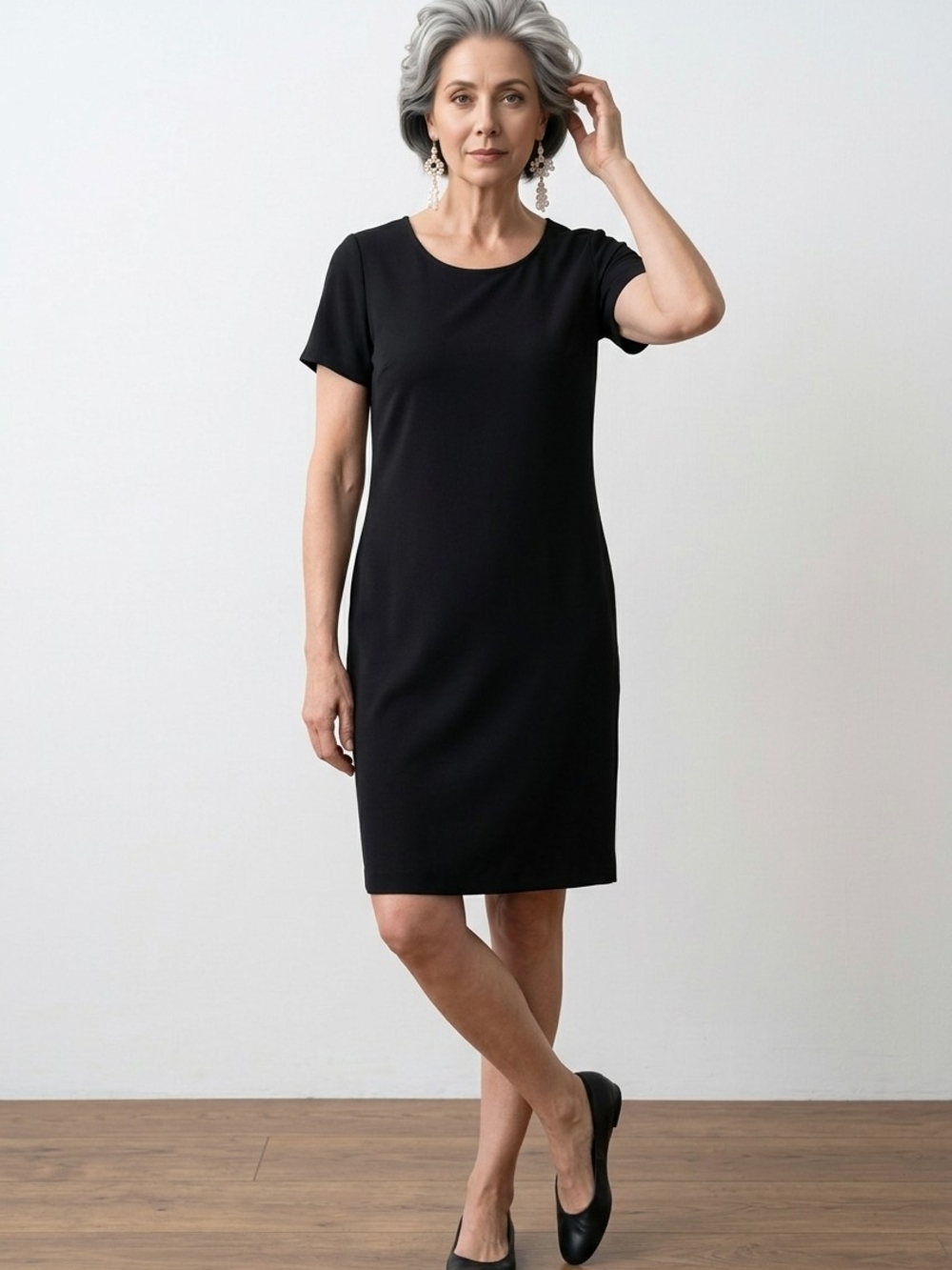 NWT Lands' End Black Short Sleeve Crepe T Shirt Dress ~sz 2